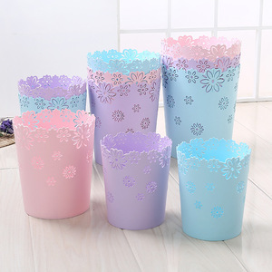 Plastic Trash Can Cylindrical Collapsible Floral Design Indoor Waste Bin Blue Purple Pink Mixed Colors - Product Image 3