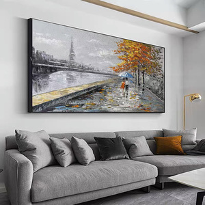 Torre de la calle con puente personas caminando río gris cuchillo lienzo <span class=keywords><strong>pintura</strong></span> al óleo fácil paisaje abstracto hecho a mano Original grande - Product Image 5