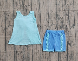 GSSO3463 CUSTOM Ensemble sans manches bleu uni pour petite fille active, tenue pour enfants, vente en gros, ensemble pour enfant fille - Product Image 1