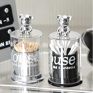 Bear Shaped Acrylic <b>Toothpick</b> Holder With Cotton Swabs Storage For Home Use Durable Plastic Container - Product Image 3