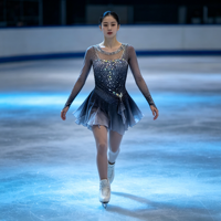 Robe de patinage artistique à col rond, dégradé noir-gris, manches longues, dos en T, ornée de strass, pour filles et femmes