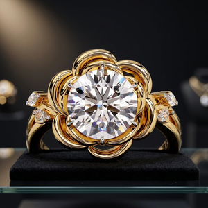 Bague de fiançailles en or 18 carats plaqué or, diamant de laboratoire certifié IGI, 2,07 carats, taille brillant avec accents marquise, sertie à griffes - Product Image 3