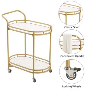 Chariot de service moderne SENYU en or avec dessus en marbre et deux niveaux, chariot roulant pour la maison, la cuisine, la salle à manger, l'organisation et le rangement - Product Image 3