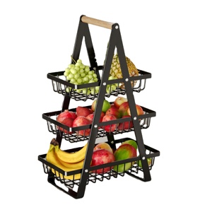 Countertop Fruit Bowle <b>Basket</b> for Home <b>Storage</b> Fruits <b>Vegetable</b> Snacks, Detachable Metal Rectangle <b>Basket</b> with Wood Handle - Product Image 1