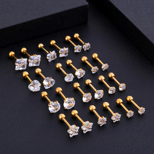 Conjunto de 4 pendientes de anillo de cartílago de acero inoxidable de 18G, joyería de <span class=keywords><strong>Piercing</strong></span> de circón Helix Tragus <span class=keywords><strong>Daith</strong></span> para mujeres y niñas, boda <span class=keywords><strong>Daith</strong></span> - Product Image 5