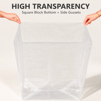Sac en LDPE à fond carré, résistant à l'humidité, transparent, pour carton, avec ouverture supérieure, thermoscellable, durable, grand format