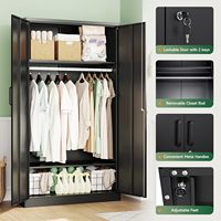 Armoire métallique à double porte épaissie avec serrure de sécurité et barre de suspension, placard de rangement ventilé pour la maison et le bureau