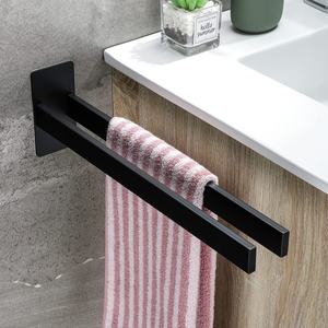 Porte-serviettes double mural moderne pour salle de bain d'hôtel, en acier inoxydable noir mat avec crochet, design 3D, 39 cm, <span class=keywords><strong>Homedec</strong></span> - Product Image 4