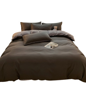 Set <span class=keywords><strong>Letto</strong></span> Minimalista Tinta Unita a Doppio Strato, Copripiumino Traspirante con Superficie Liscia + Fodera in Velluto Caldo, Kit Copripiumino per la Casa - Product Image 1