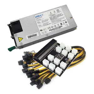 全新1200W GPU采矿电源套件服务器PSU，带分线板和12pcs PCIe 6针至6 + 2针电缆