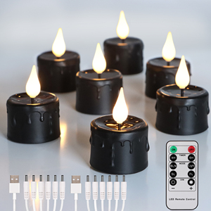 เทียนอิเล็กทรอนิกส์สีดำแบบชาร์จไฟผ่าน USB ไฟ <span class=keywords><strong>LED</strong></span> ไร้เปลวไฟ กระพริบได้ สำหรับตกแต่งโต๊ะบ้านสไตล์โมเดิร์น - Product Image 1
