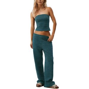 FOXA Women Striped Tube Top Set Sleeveless Bandeau Low Waist Wide Leg <b>Pants</b> Casual Lounge Outfits Spring <b>Summer</b> Breathable - Product Image 1