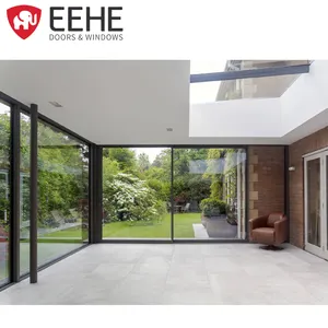 Porte-patio EEHE Grille en aluminium Porte coulissante anti-ouragan Porte coulissante en verre trempé