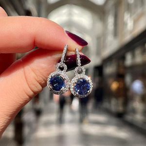 Orecchini pendenti lunghi con zirconi blu royal per donna, eleganti gioielli scintillanti alla moda, idea regalo - Product Image 2