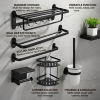 Ensemble d'accessoires de salle de bain noirs en acier inoxydable : porte-serviettes pliable, barre porte-serviettes, porte-papier toilette, étagère d'angle de douche