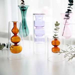 Jarrón de cristal con diseño creativo, florero decorativo moderno y colorido para mesa, venta al por mayor - Product Image 2