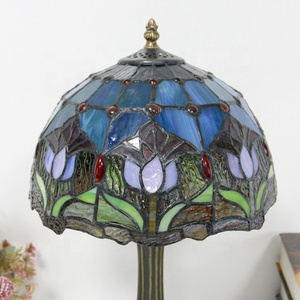 LongHuiJing Tiffany Mediterranean Style 12" Dome Flexible Stained Glass LED <b>Bedside</b> <b>Table</b> Lamp for Indoor Home Decoration - Product Image 6