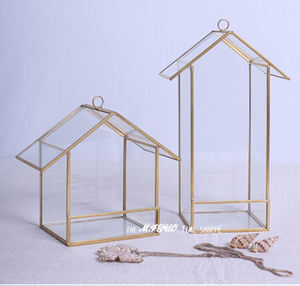 Grand terrarium rectangulaire décoratif noir, marron, or, conteneur géométrique en verre, pot de fleurs Art Déco, cristal rectangulaire pour intérieur - Product Image 2
