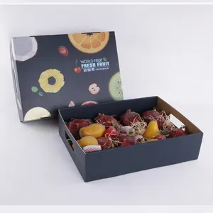 Eco Vriendelijke Custom Patroon Logo Voedsel Fruit Dessert Papier Verpakking Doos Deksel Bodem Kraft Doos Top Base Geschenkdozen Met lint
