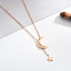 Minimalist Vintage Trendy Stainless Steel <strong>Moon</strong> Star <strong>Necklace</strong> Women Lady's Fashionable Wedding Gift <strong>Silver</strong>/Gold/Rose Gold Plated - Product Image 3