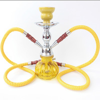 Bestseller transfrontalier : Ensemble chicha arabe à double tube, design métallique, finition miroir, format compact, portable, avec une forte production de fumée