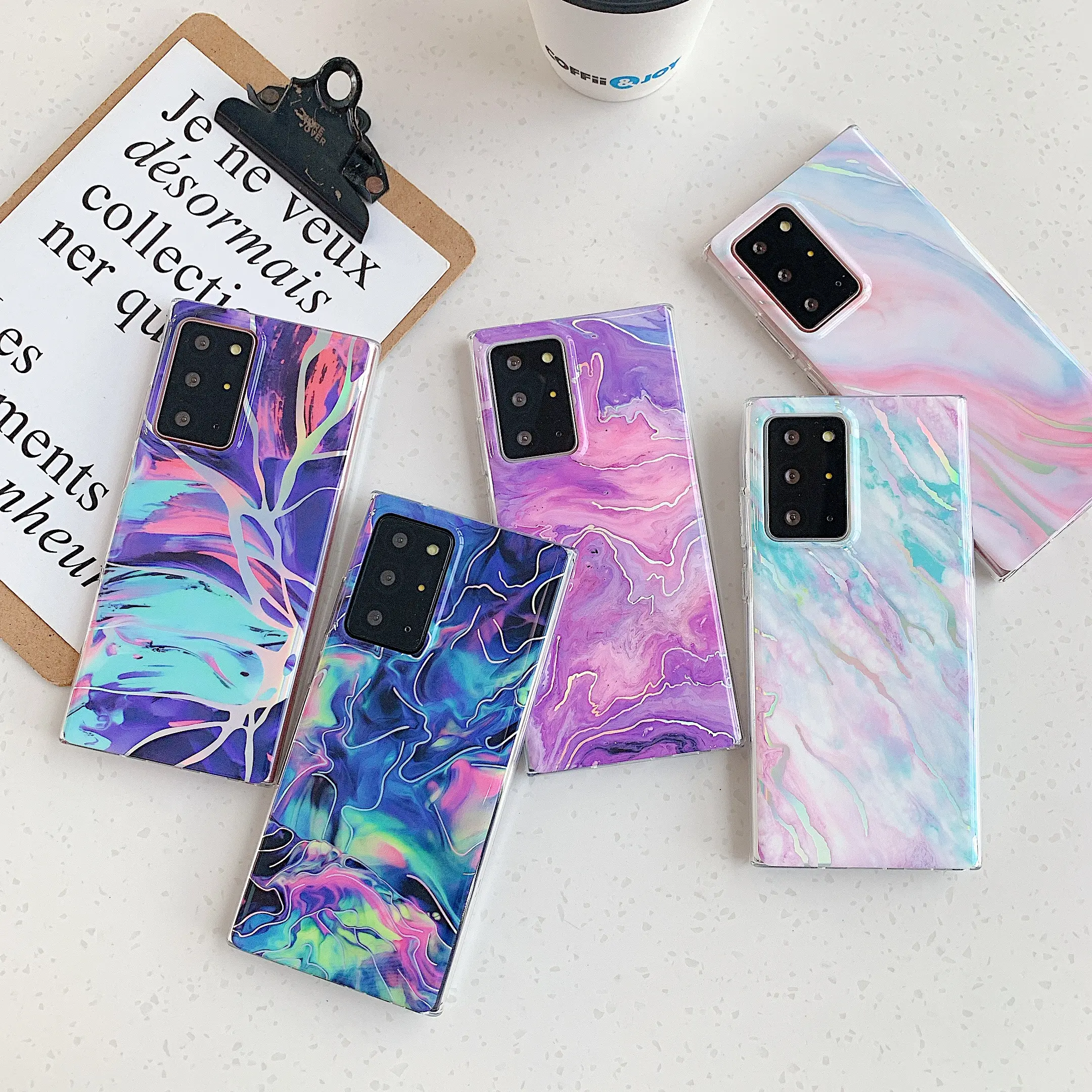Estuches para Celular Laser Holographic Marble TPU Cellphone Cover for Galaxy Note 20 A72 A52 for Samsung S22 Ultra Phone Case