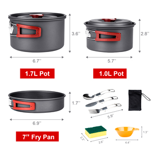 Kingpool đi bộ đường dài Backpacking nấu ăn ngoài trời gấp nồi và chảo lộn xộn Kit dã ngoại cắm trại thiết bị nấu ăn với dao kéo - Product Image 2