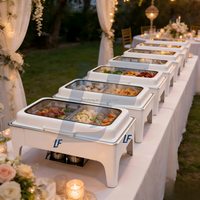 Luxe roestvrijstalen glazen chafing dish buffet warmhoudpan 9L capaciteit warmwatercirculatie 50-70°C