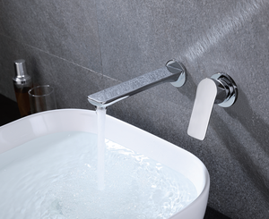 Robinet de lavabo encastré moderne en laiton gris, mitigeur chaud/froid à poignée unique pour lavabo de salle de bain - Product Image 1
