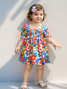 Vestido Floral de Verano para Niñas, Modelo 2026, con Mangas Abullonadas, Cuello Cuadrado, Estilo Smocked, Vestidos Fluidos para el Sol, <span class=keywords><strong>Ropa</strong></span> Casual con Estampado <span class=keywords><strong>en</strong></span> Línea A - Product Image 2