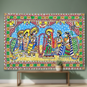 Peinture Madhubani de la collection du musée, art populaire authentique du Bihar fait main sur toile, modèle 3D complet 1 - Product Image 5