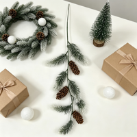 Ranting Pinus Buatan Dengan Buah Pinus Ujung Bersalju PE+PVC Batang 65cm Dekorasi Vas Rumah Natal Musim Dingin Grosir