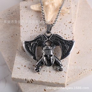 Vintage Yama Mask Pendant Double Sided Axe Armor Men's <b>Titanium</b> Steel Necklace SP1077 - Product Image 2