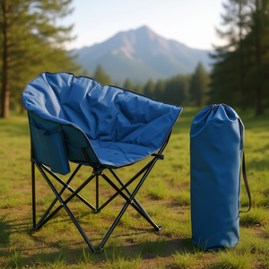 Silla de camping plegable de acero ligero azul, silla de jardín para exteriores con bolsa con cordón para acampar, hacer senderismo y pescar - Product Image 2