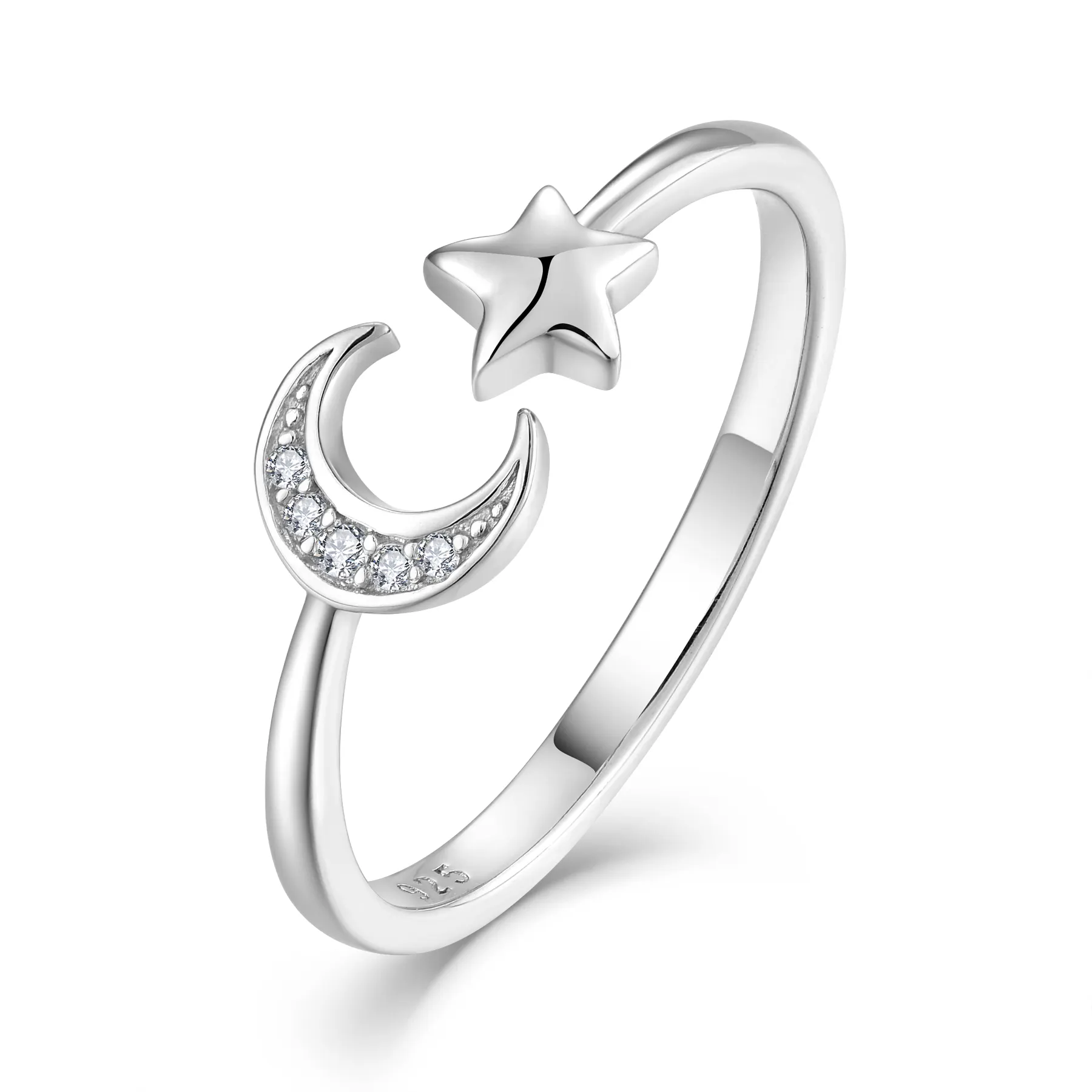 INS Silver Moon Star Adjustable Fingers Rings Fashion Styles Girls 925 Sterling Silver Jewelry Trendy Ce Gemstone Rings Zircon