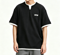 T-shirt d'été surdimensionné pour homme, personnalisation OEM, deux modèles, respirant, tricoté, 100 % coton, manches courtes, col en V, design à empiècements