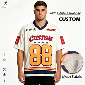 เสื้อเบสบอลตาข่ายแบบกำหนดเอง Ramax สำหรับผู้ชาย แขนสั้น คอวี สปอร์ต ระบายอากาศได้ดี พิมพ์ลายโลโก้ ทรงปกติ สีขาว มีลวดลาย - Product Image 1