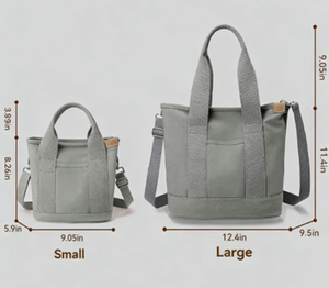 Sac fourre-tout en toile de coton imprimé avec logo personnalisé, fermeture éclair, longue poignée d'épaule, options ruban et corde, taille moyenne - Product Image 2