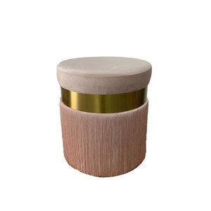 Brass Frame Velvet Fringed Ottoman <strong>Pouf</strong> - Product Image 6