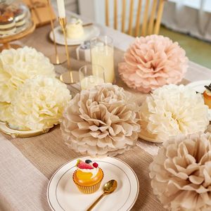 Fleurs en papier de soie pompons bohèmes, décorations neutres marron champagne pour fête prénuptiale, baby shower, mariage, <span class=keywords><strong>anniversaire</strong></span> - Product Image 3