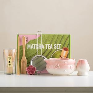 Juego de Tazas de Té Matcha con Diseño Floral Moderno Hecho a Mano, Tazas de Cerámica Ecológicas y Estéticas con Silicona, Empaquetadas en Caja - Product Image 2