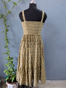 Robe maxi estivale tissée à la main, imprimée en bloc, en pur coton, sans bretelles, sans manches, style décontracté, avec deux poches latérales - Product Image 5