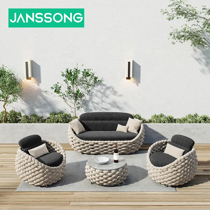 Appearance Fabric Design Hotel Aluminum Frame Courtyard Garden Furniture Waterproof Cushion Modern Outdoor Leisure Rope Sofa Set