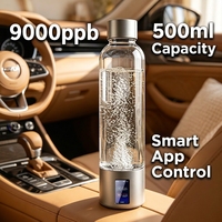 Bouteille d'eau hydrogénée innovante 2026 9000ppb en verre SPE PEM avec contrôle intelligent par application, batterie 5000mAh, 500ml, pour usage domestique, voiture/camping-car
