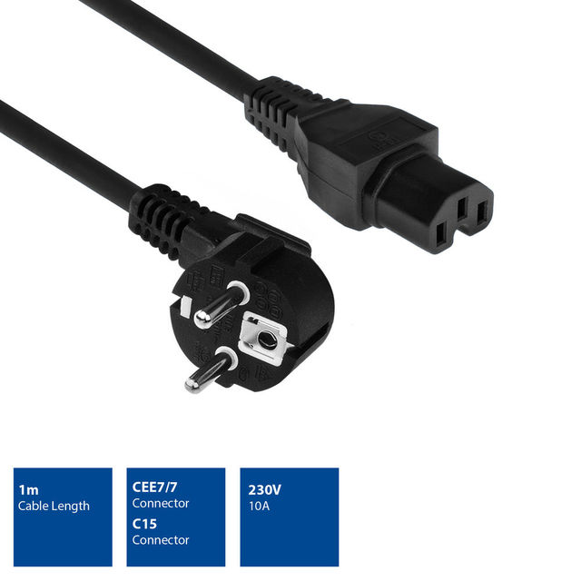 CEE 7/7 EU 3 Prong Plug to IEC C15 Socket AC Power Cord 3 Poles Plug , Vde Certified Power Cord