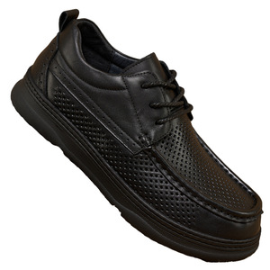 Chaussures de marche pour hommes en cuir véritable à lacets, bout rond, semelle en caoutchouc respirante, doublure en peau de porc, style décontracté d'été - Product Image 4