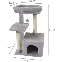 Fournisseurs cadre d'escalade pour chat en velours gris clair moderne tour d'arbre à chat corde en sisal centre d'activités maison de jeu pour petits chats