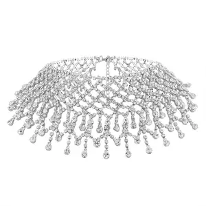 Luoyan Party Fashion Necklace Earrings Rhinestone Wedding Bridal Diamond Tassel Jewelry Choker For Women