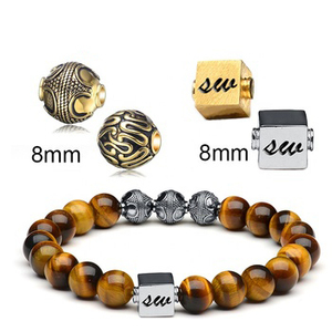Aceworks Natural <b>Bead</b> for <b>Man</b> Tiger Eye <b>Bracelet</b> Wholesale Stone <b>Bracelet</b> Custom Laser Engraved Logo Silver <b>Beads</b> - Product Image 3