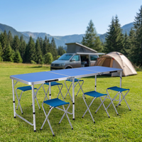 Table de pique-nique pliante moderne pour 6 personnes, grande taille, en aluminium, avec poignée de transport facile et hauteur réglable, idéale pour le camping en extérieur